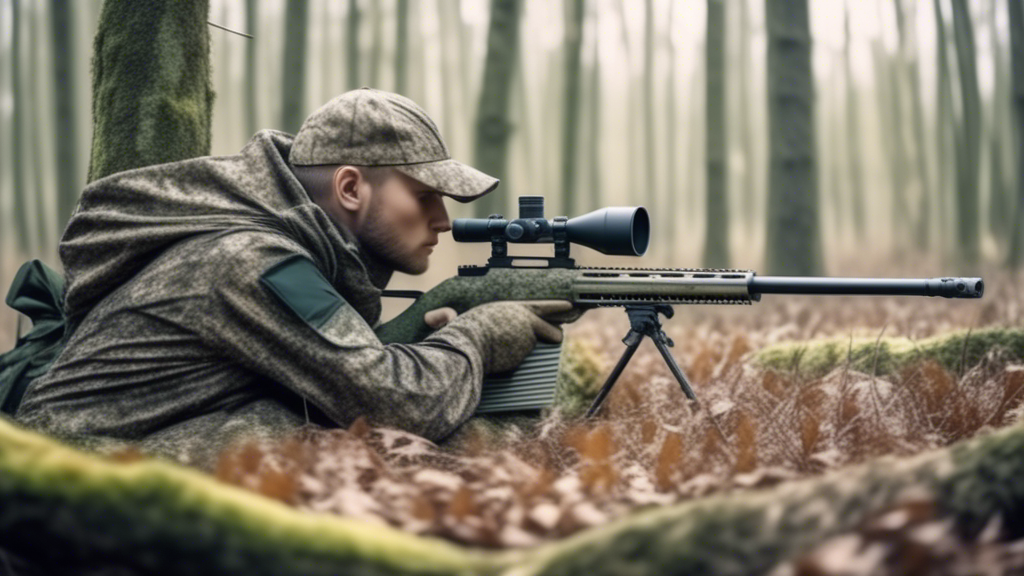 sniper in the woods with camouflage, static camera, idle, waiting for the pray generated with Sora Video AI