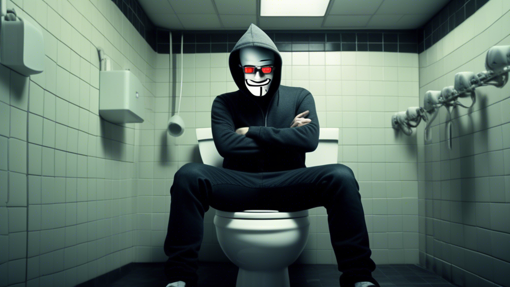 mr robot, hacker, angry at toilet generated with Sora Video AI