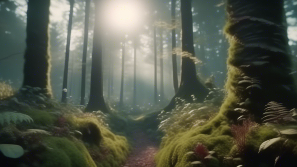 first person footage of a magical forest generated with Sora Video AI