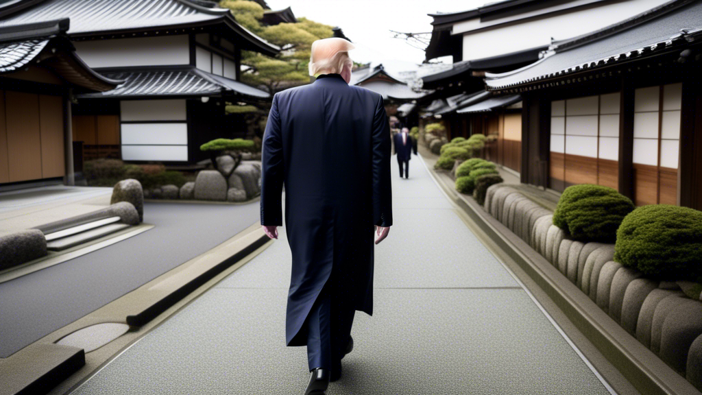 donald trump walking in kyoto, towards camera generated with Sora Video AI