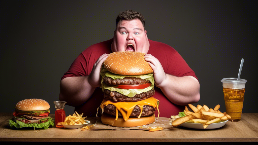 Generated Video - fat dude eating a huge burger