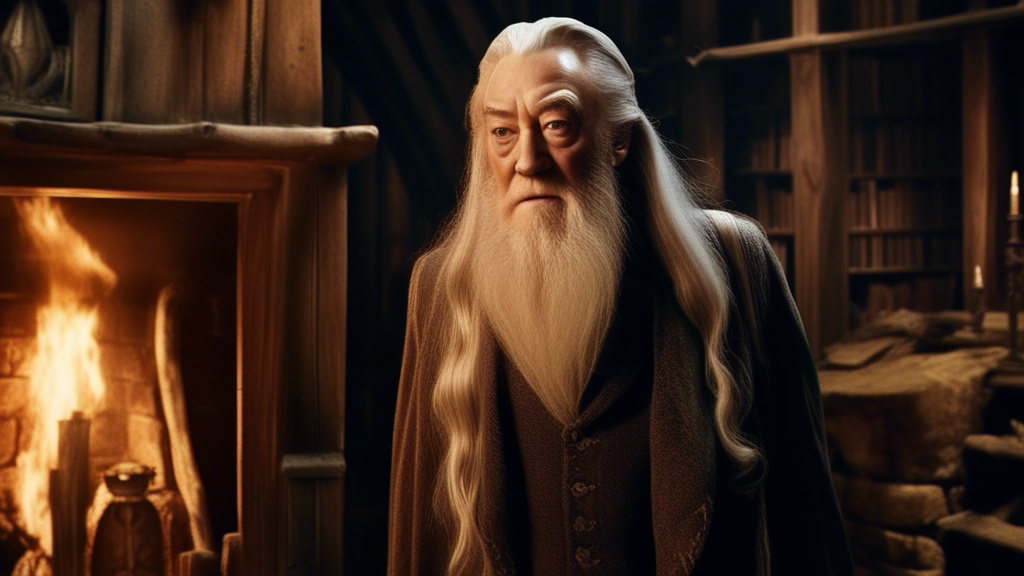 Dumbledore appearing infront of chimney inside an old wooden house generated with Sora Video AI