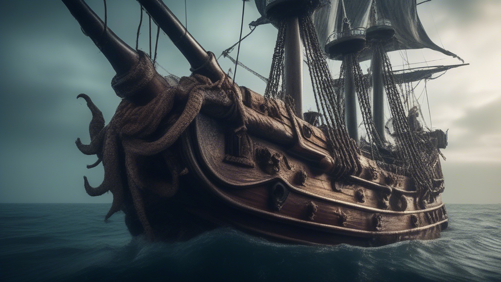 pirateship, kraken, ocean, scary, horror, 4k, photo generated with Sora Video AI