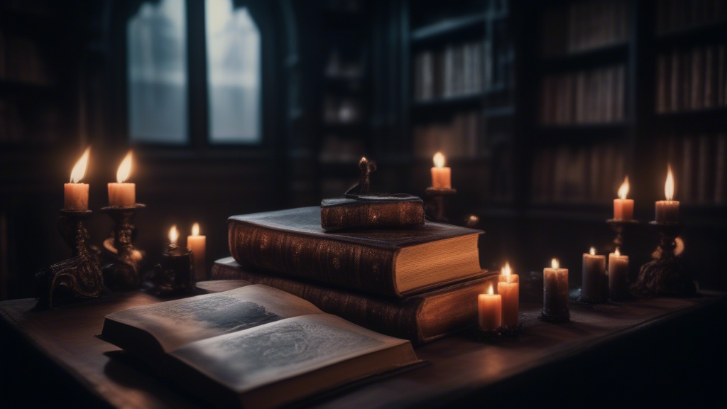 gothic styled room, candles, grimoire, magic, books, old generated with Sora Video AI