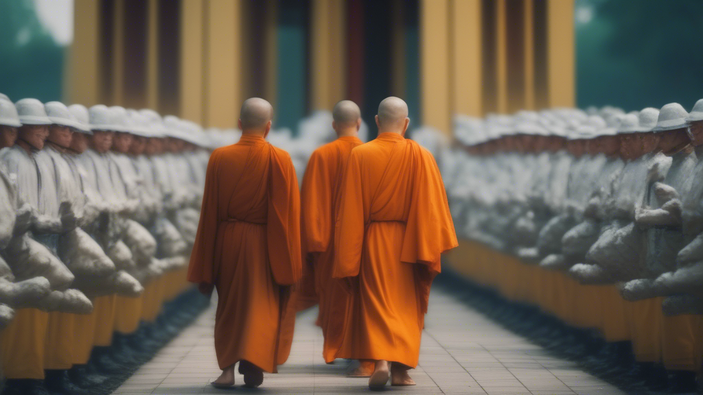 4 monks and disciples visit Ho Chi Minh mausoleum generated with Sora Video AI