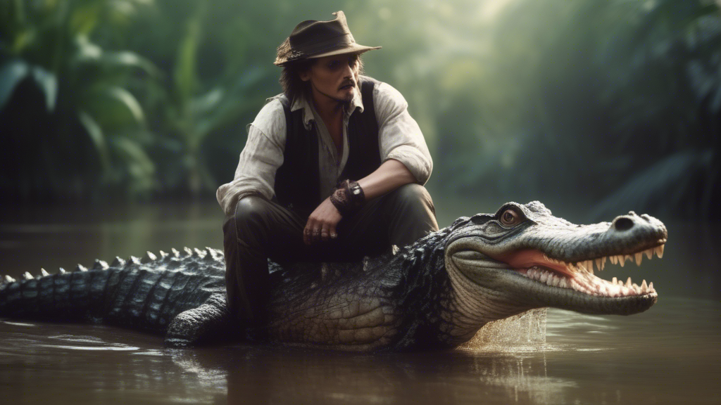 Jonny Depp is kicking a crocodile generated with Sora Video AI