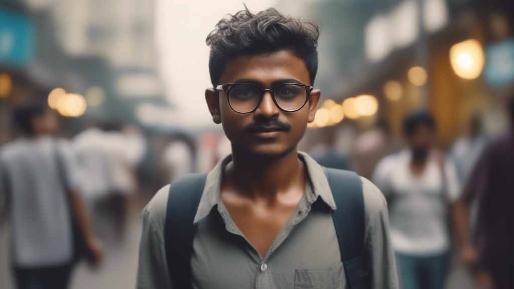 A 5.6 ft boy in mid 20s glasses skinny fat Indian wandering around in Mumbai streets generated with Sora Video AI