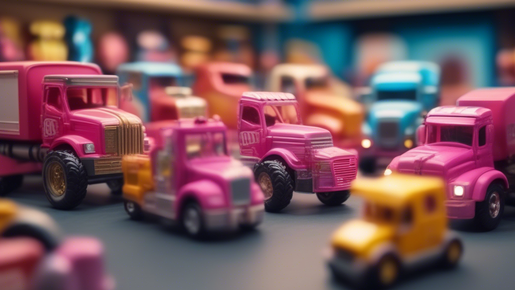 nice advertisement for a toy store with various toys airplane tractor truck barbie dolls generated with Sora Video AI