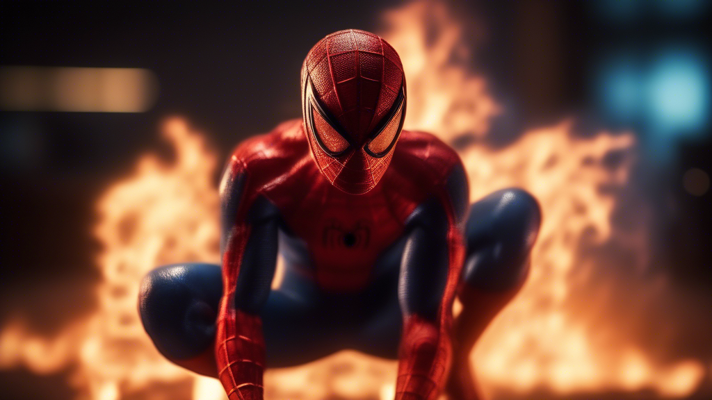 spiderman shooting fire, realistic, photo, 8k, award winning, bokeh generated with Sora Video AI