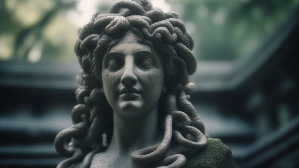 medusa, realistic, photo, 8k, low shot, forest, greek ruins, temple, best quality generated with Sora Video AI