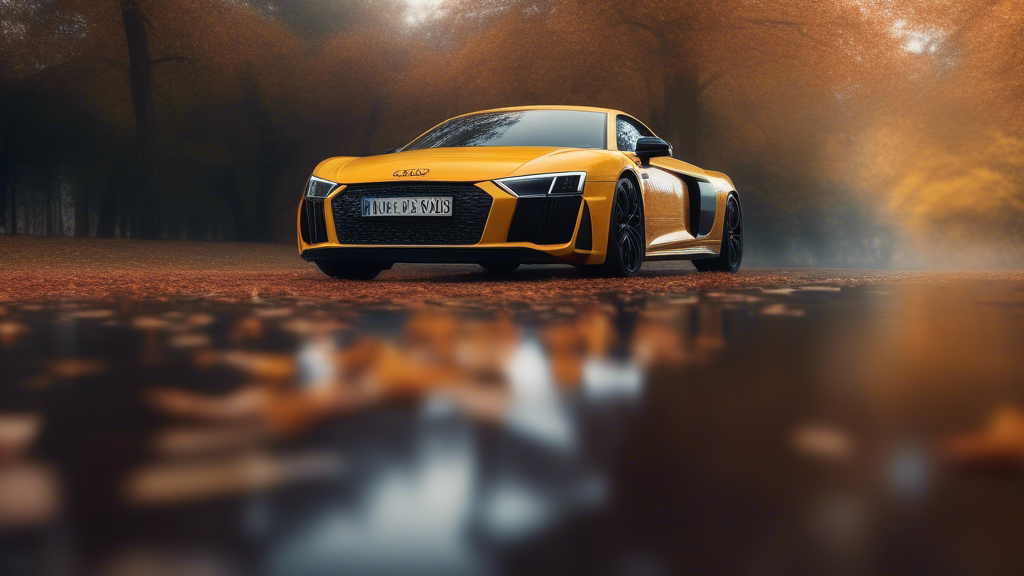 Audi R8, flying camera, raytracing, autumn, 8k, 4k, award winning, reflections, comercial generated with Sora Video AI