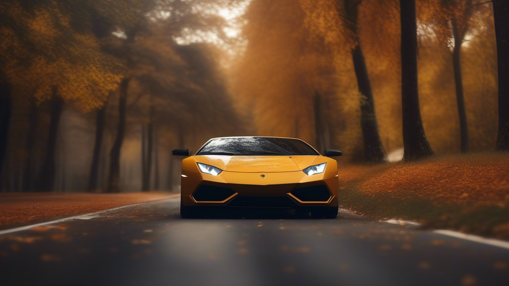 lamborghini, following camera, German Autobahn, Trees, clean road, 4k, 8k, raytracing, autumn, commercial, award winning generated with Sora Video AI