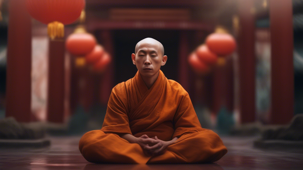 Monk meditating, Chinese temple, mystic, raytracing, 8k, magical, award winning, cinematic generated with Sora Video AI