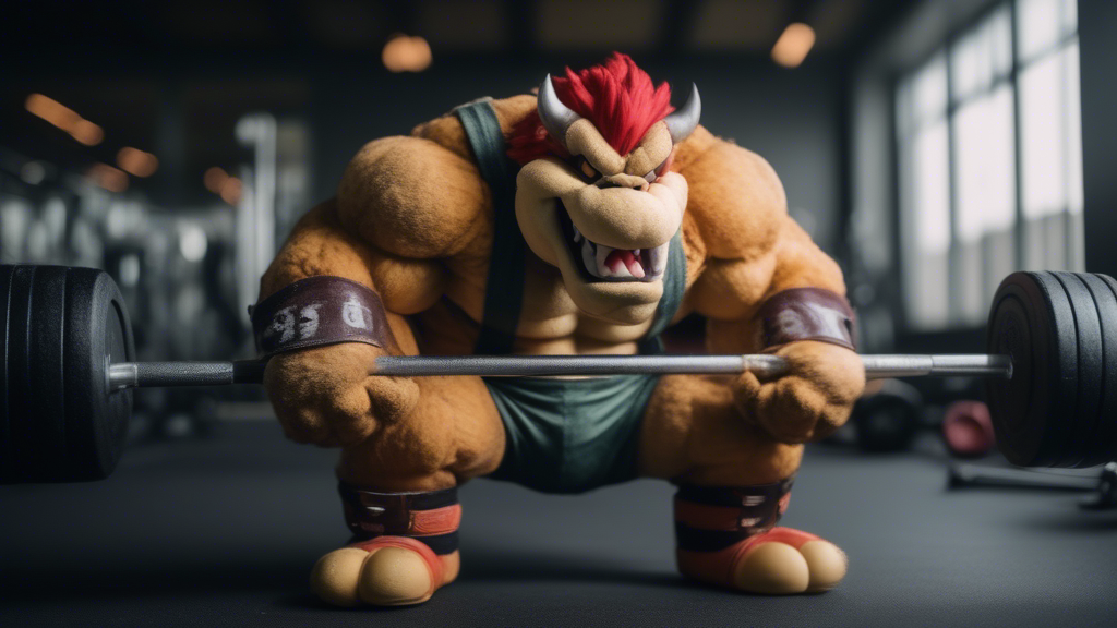 Bowser weightlifting at the gym generated with Sora Video AI