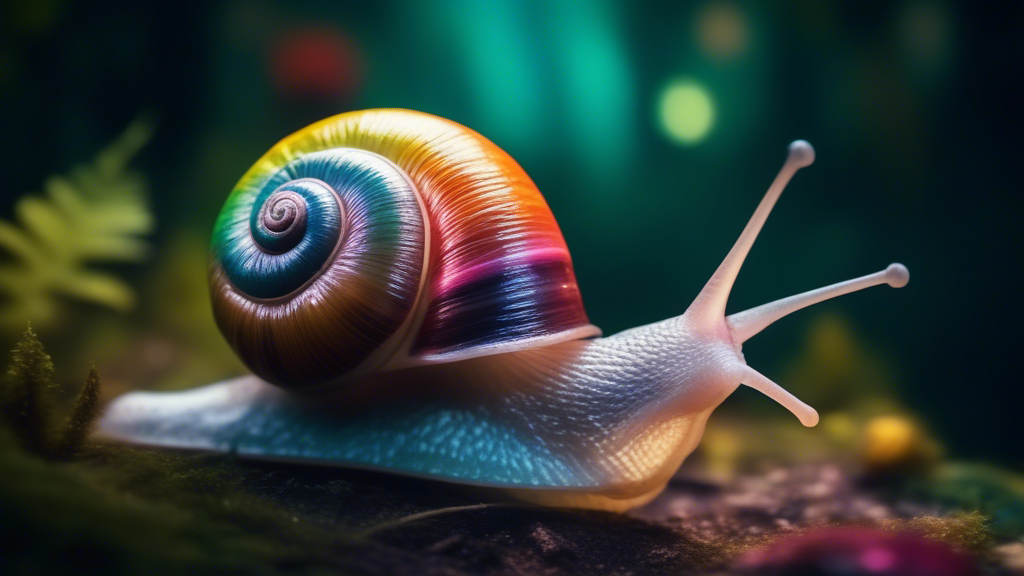 Snail with psychedelic colours going up on to psychedelic mushrooms in beautiful amazon forest focus is on snail and mushrooms generated with Sora Video AI