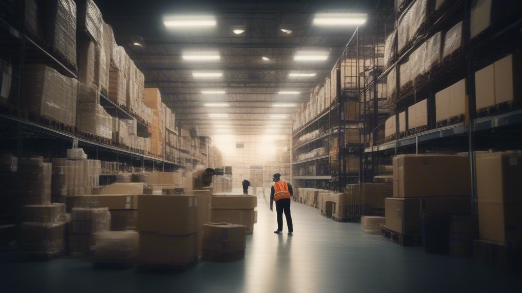 1 billion dollars in a warehouse with workers busy generated with Sora Video AI