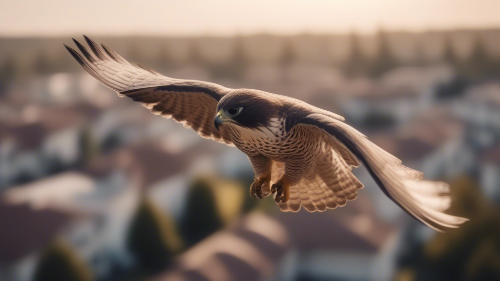 Falcon flying over residential homes generated with Sora Video AI