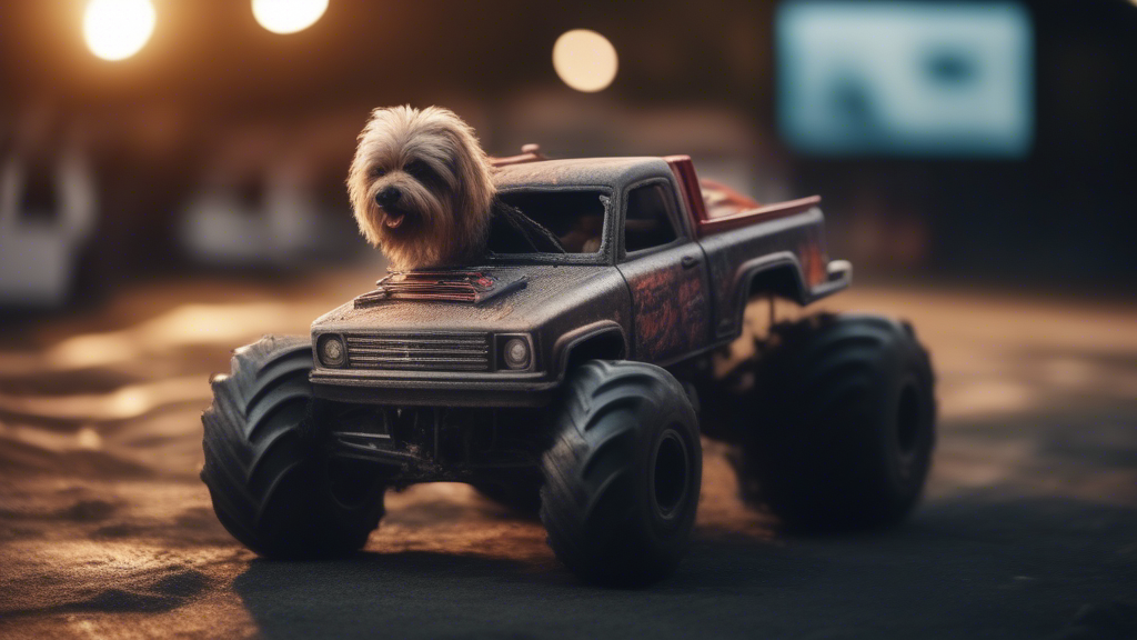 Monster truck driving dog generated with Sora Video AI