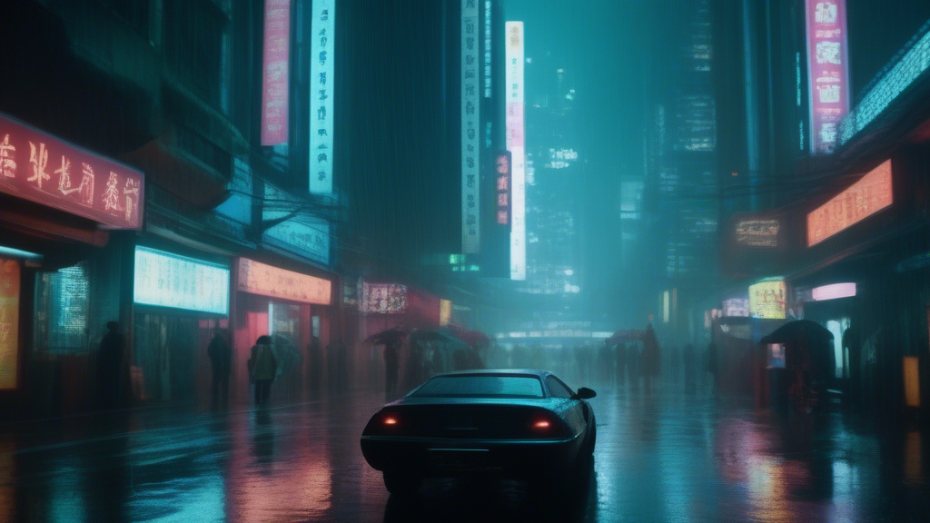 Create a captivating 3D animation that seamlessly blends the atmospheric beauty of Wong Kar Wai's cinematography with the cyberpunk essence of Ghost in the Shell. Transport the audience to a futuristic and dark Hong Kong, where neon lights reflect on rain-soaked streets and the cityscape is dominated by towering skyscrapers.Experiment with innovative camera angles, dynamic lighting, and composition to create visually stunning scenes. Emphasize the juxtaposition of stillness and motion to enhance the contemplative mood.Highlight iconic Hong Kong locations, such as narrow alleyways, bustling markets, and towering skyscrapers, blending the old and new. Pay attention to environmental details, including rain-soaked streets, reflections on wet surfaces, and the ever-present glow of neon signs.Craft a mysterious and contemplative narrative, with elements of existentialism and introspection. Incorporate the cyberpunk themes from Ghost in the Shell, delving into the relationship between humanity and technology in a densely populated city. generated with Sora Video AI