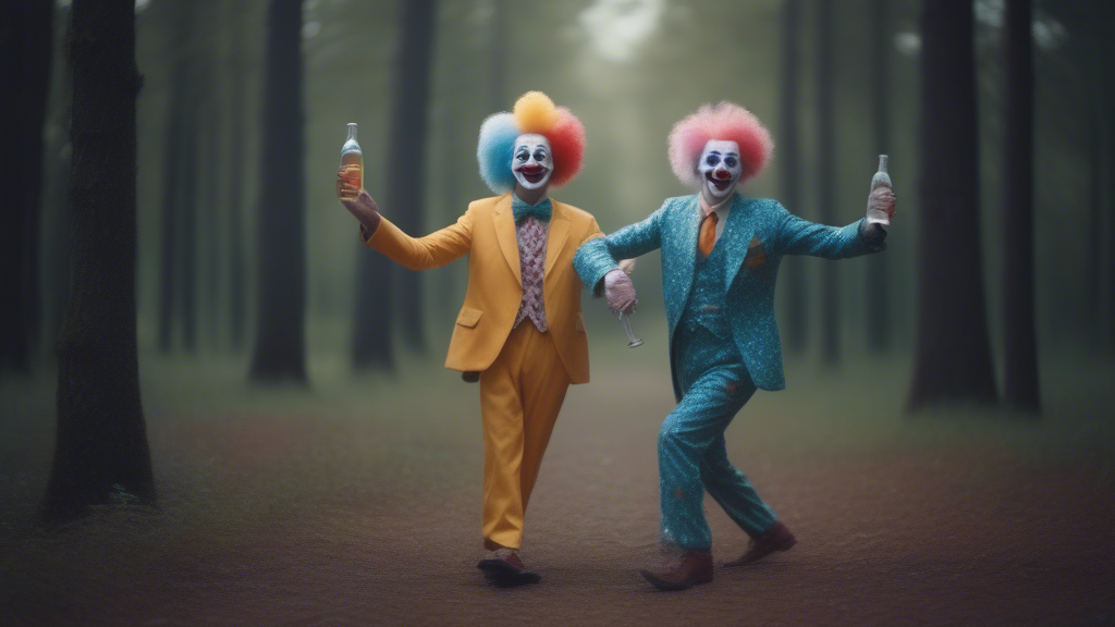 clown grandpas dancing with vodka in the forest generated with Sora Video AI