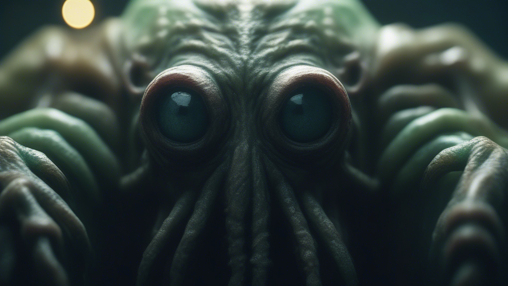 Cthulhu human like eyes, scary arms generated with Sora Video AI