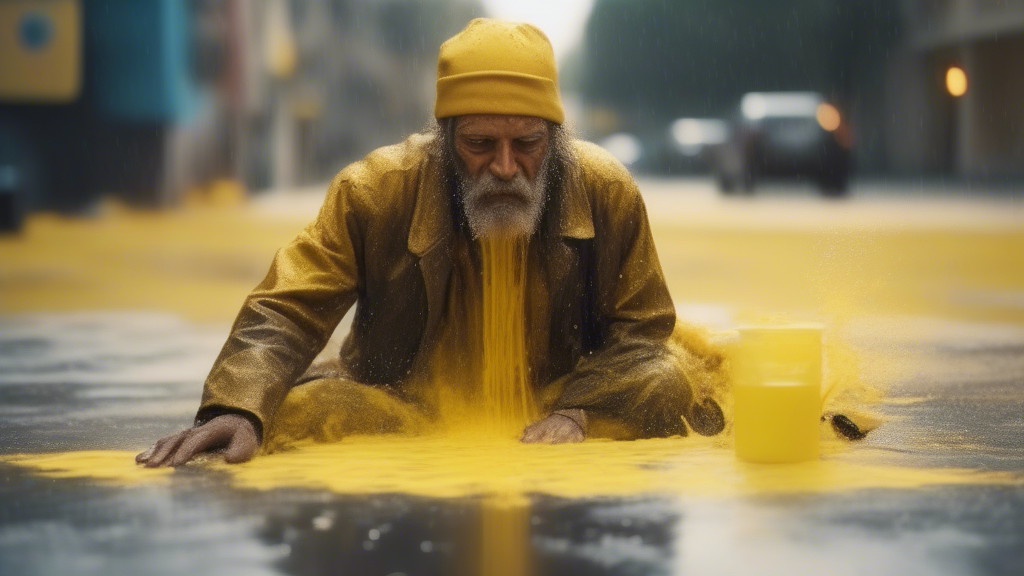 Homeless man gets doused with yellow liquid generated with Sora Video AI