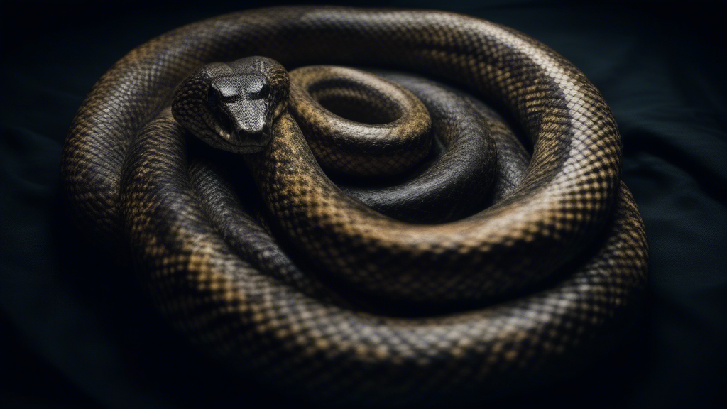 Anaconda crawls in a circle on a black background. shot from above. generated with Sora Video AI