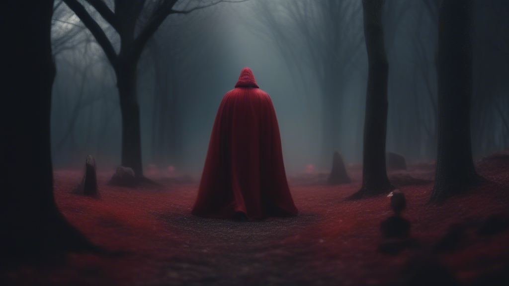 man with red cape moving in burial ground with dark aura surrounding him generated with Sora Video AI