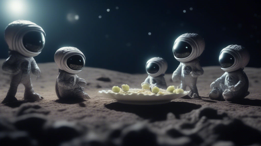 group of aliens having a picnic on the moon generated with Sora Video AI