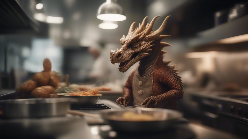 dragon working as a chef in a gourmet kitchen generated with Sora Video AI