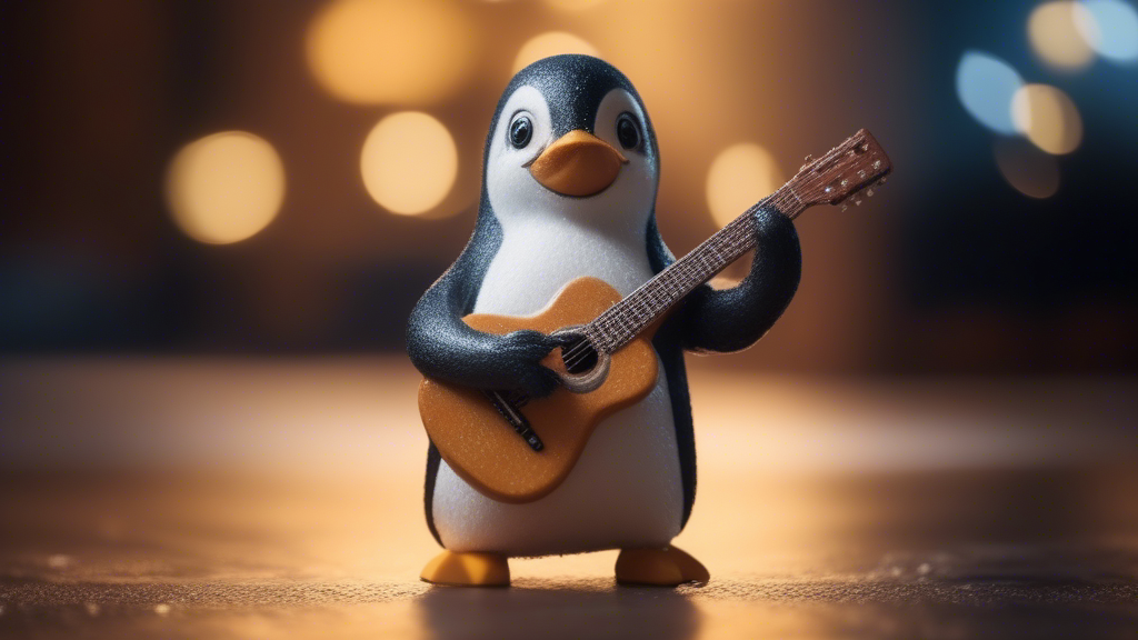 Penguin playing guitar generated with Sora Video AI