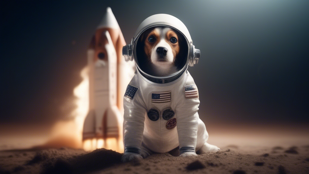 Cute astronaut dog leaving his freshly landed rocket generated with Sora Video AI