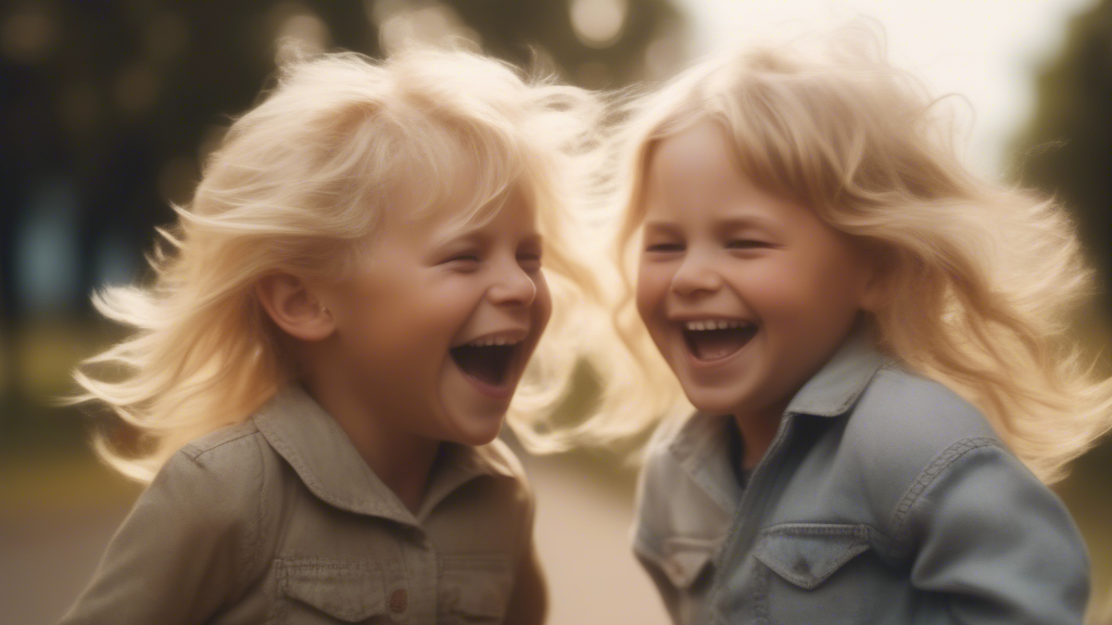 two blond children bumping their heads and laughing generated with Sora Video AI