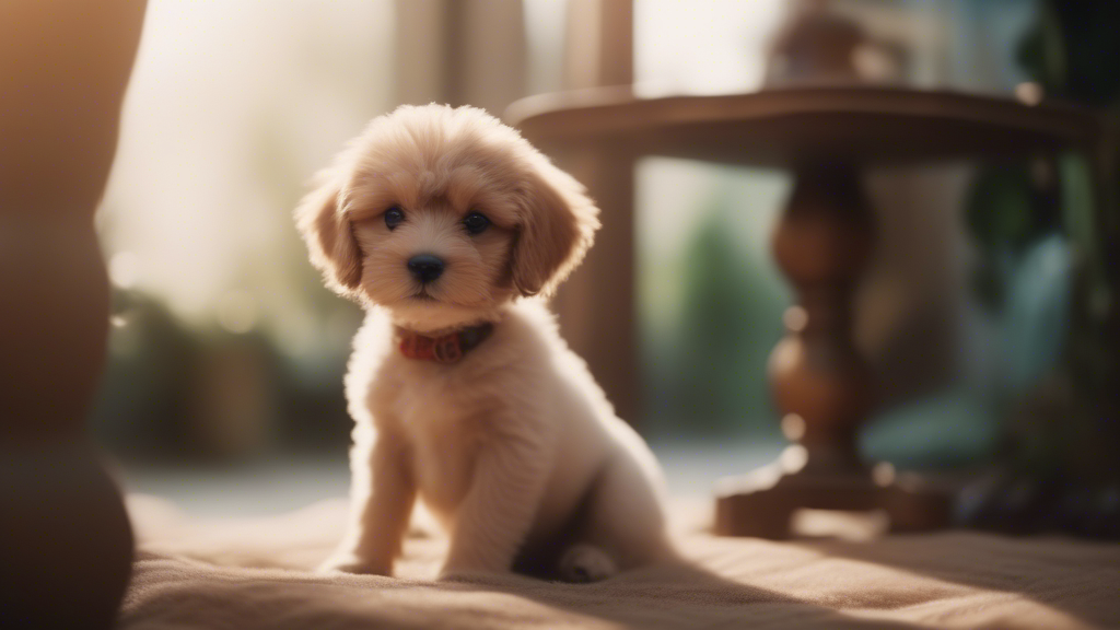 Cute puppy in a exotic home generated with Sora Video AI