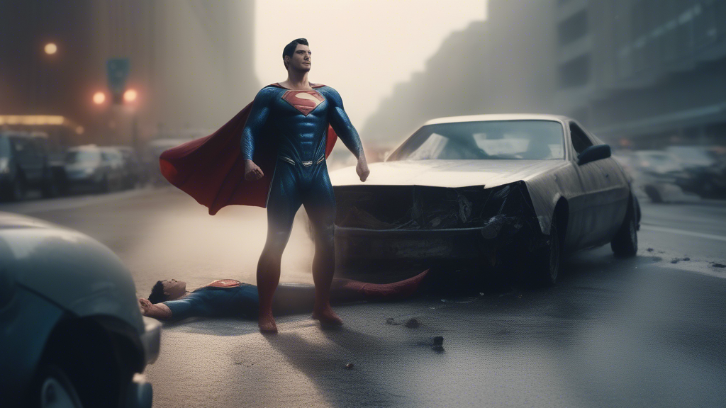 Superman saving a citizen from a car crash generated with Sora Video AI