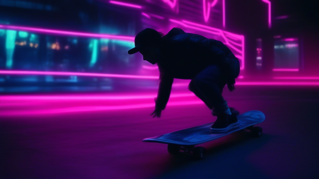 Objective: Create an inspirational and visually captivating video that showcases the adventurous spirit transcending age, set against a visually stunning neon-lit backdrop.  Visuals:  The video opens with a wide shot of a city at night, buildings bathed in the glow of neon lights, with a focus on one particularly dark building. Cut to a close-up of a skateboard resting at the edge of the building's rooftop. Pan up to reveal a Malay old lady, dressed in traditional attire with a modern twist, her eyes gleaming with excitement. Her outfit subtly glows with embedded fluorescent neon accents, mirroring the city's vibrancy. The scene is illuminated by strategically placed neon lights, creating a surreal, dreamlike atmosphere. These lights cast dynamic shadows and highlight the textures of her clothing and the skateboard, enhancing the visual depth. Action/Storyline:  The lady confidently steps on the skateboard, a wide smile spreading across her face. She begins to skate along the rooftop, performing graceful maneuvers. The camera follows her movements, sometimes leading, sometimes from a bird's-eye view, capturing her skill and the beauty of the surroundings. The video emphasizes her fearlessness, joy, and the surreal quality of the moment, with slow-motion shots of her gliding against the neon backdrop. It culminates in a triumphant moment where she reaches the edge of the building, stops with finesse, and looks out over the city, embodying freedom and courage. Text/Dialogue:  Intersperse inspirational quotes about adventure, courage, and breaking stereotypes, either as on-screen text or voiced over by the lady herself, e.g., "Age is just a number, and the spirit of adventure is eternal." The video ends with her saying, "Let the light guide you," as she looks out over the neon-lit cityscape, encouraging viewers to find their own path and light. generated with Sora Video AI