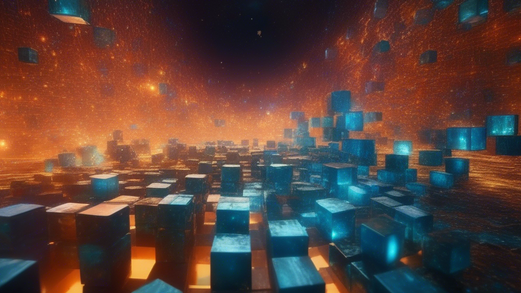 Imagine an infinite cosmic space where every form of life, planet, star, and even light is represented by cubes. These cubes pulsate, rotate, and move through space, forming dynamic systems and patterns. The star cubes of various sizes emit light, ranging from cool blues and turquoises to warm reds and oranges. Planet cubes are more diverse in textures and colors, with distinct biomes on their surfaces, from icy whites to desert yellows. Some have rings of smaller cubes orbiting them. Comets and asteroids are smaller, fast-moving cubes leaving trails of sparkling mini-cubes. This high-resolution 4K rendering with dynamic HDR lighting adds depth and realism, with textured and normal-mapped cubes for lifelike details, and lens simulation effects for stars to enhance depth and three-dimensionality. generated with Sora Video AI