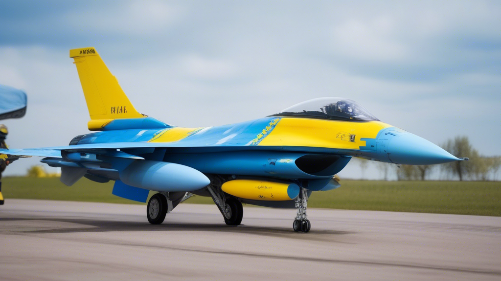 An Easter-themed F16 jet painted in festive colors with the Ukrainian flag. generated with Sora Video AI