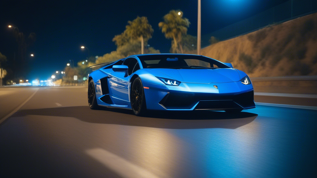 Make a unreal engine style video of a blue lamborghini driving fast to get away from cops in los angeles speeding through the hollywood hills at night generated with Sora Video AI