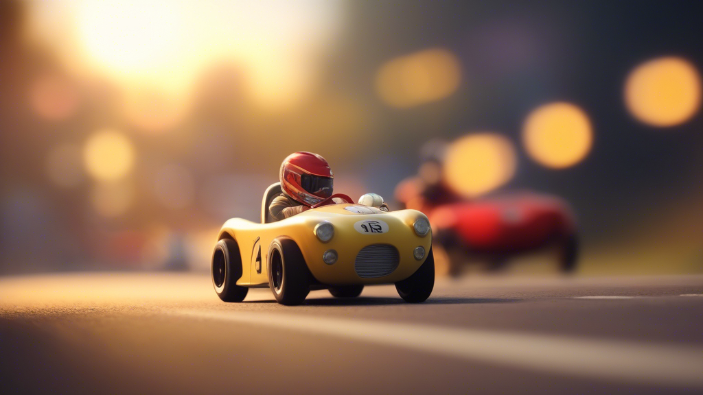 In a car race, a 4-year-old drives a car, created in 5 seconds. generated with Sora Video AI