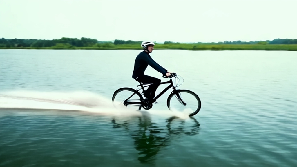 Man is driving on water with bicycle generated with Sora Video AI