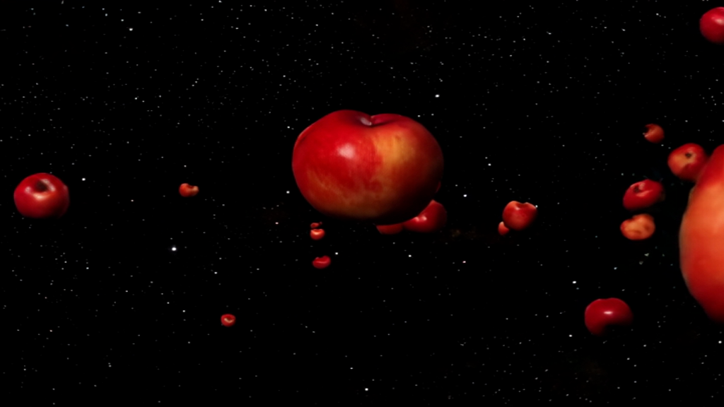 apples flying in space generated with Sora Video AI