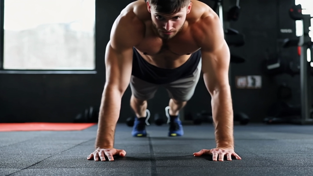 Man doing push-ups in the gym generated with Sora Video AI