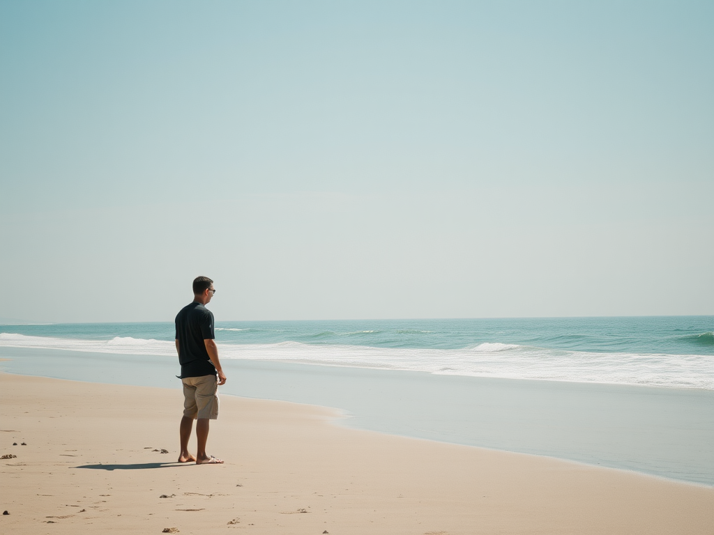 Man is alone on the beach generated with Sora Video AI