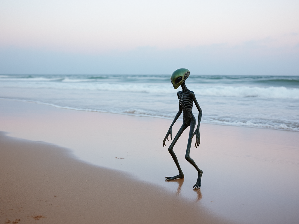 alien walking on the beach generated with Sora Video AI