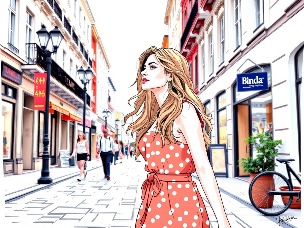 Draw a video of a beautiful woman walking down the street generated with Sora Video AI