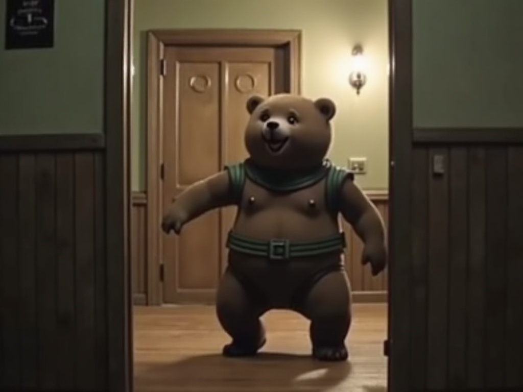 bear is in a torture room and he is dancing generated with Sora Video AI